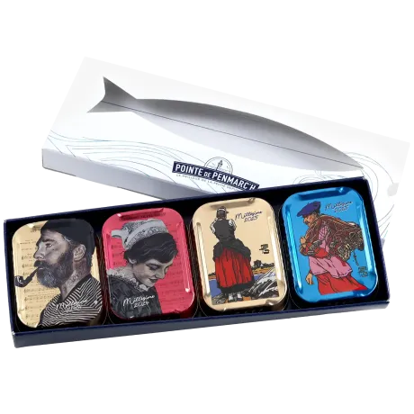 Coffret Coffret sérigraphié de sardines à l'ancienne millésimes 2024, 2025 - le lot de 4 boites de 115 g + le coffret