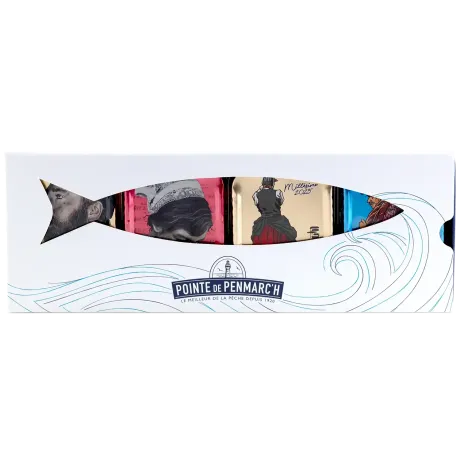 Coffret Coffret sérigraphié de sardines à l'ancienne millésimes 2024, 2025 - le lot de 4 boites de 115 g + le coffret