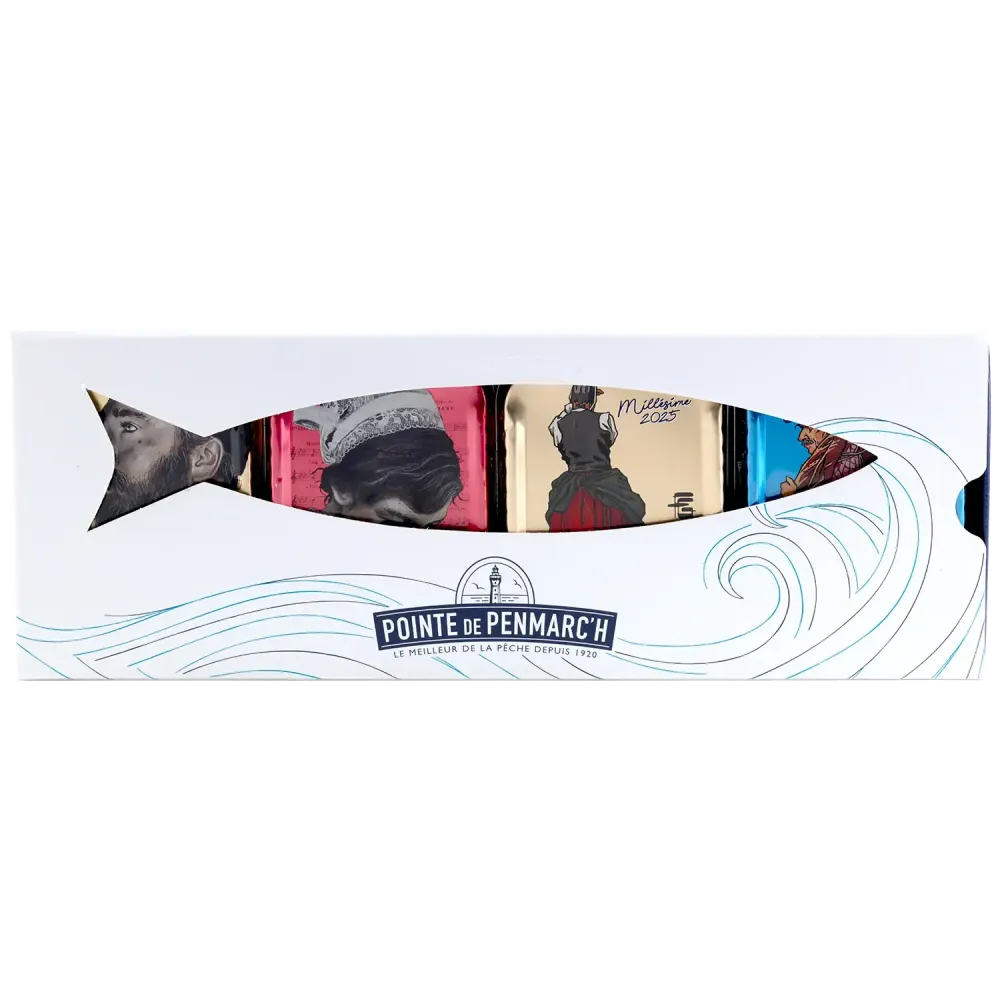 Coffret Coffret sérigraphié de sardines à l'ancienne millésimes 2024, 2025 - le lot de 4 boites de 115 g + le coffret
