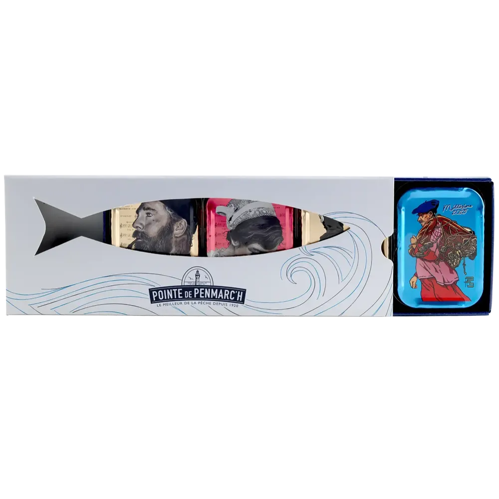 Coffret Coffret sérigraphié de sardines à l'ancienne millésimes 2024, 2025 - le lot de 4 boites de 115 g + le coffret