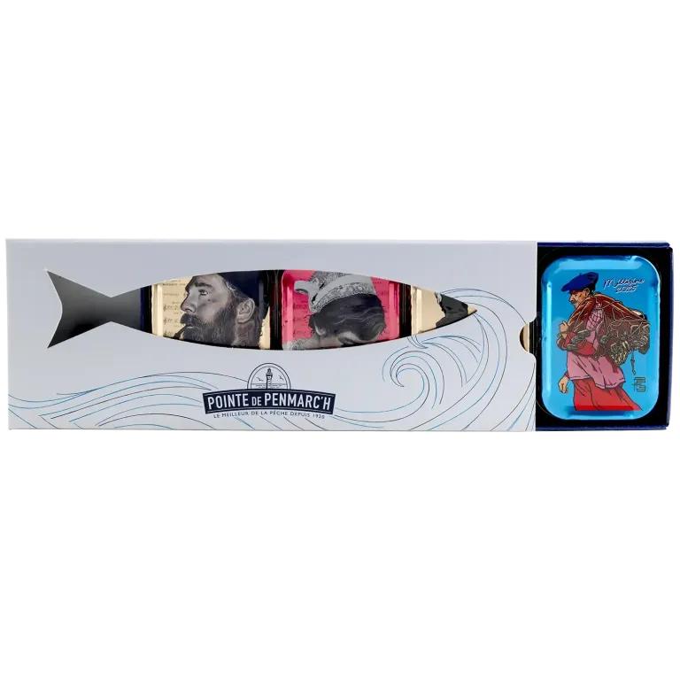 Coffret Coffret sérigraphié de sardines à l'ancienne millésimes 2024, 2025 - le lot de 4 boites de 115 g + le coffret