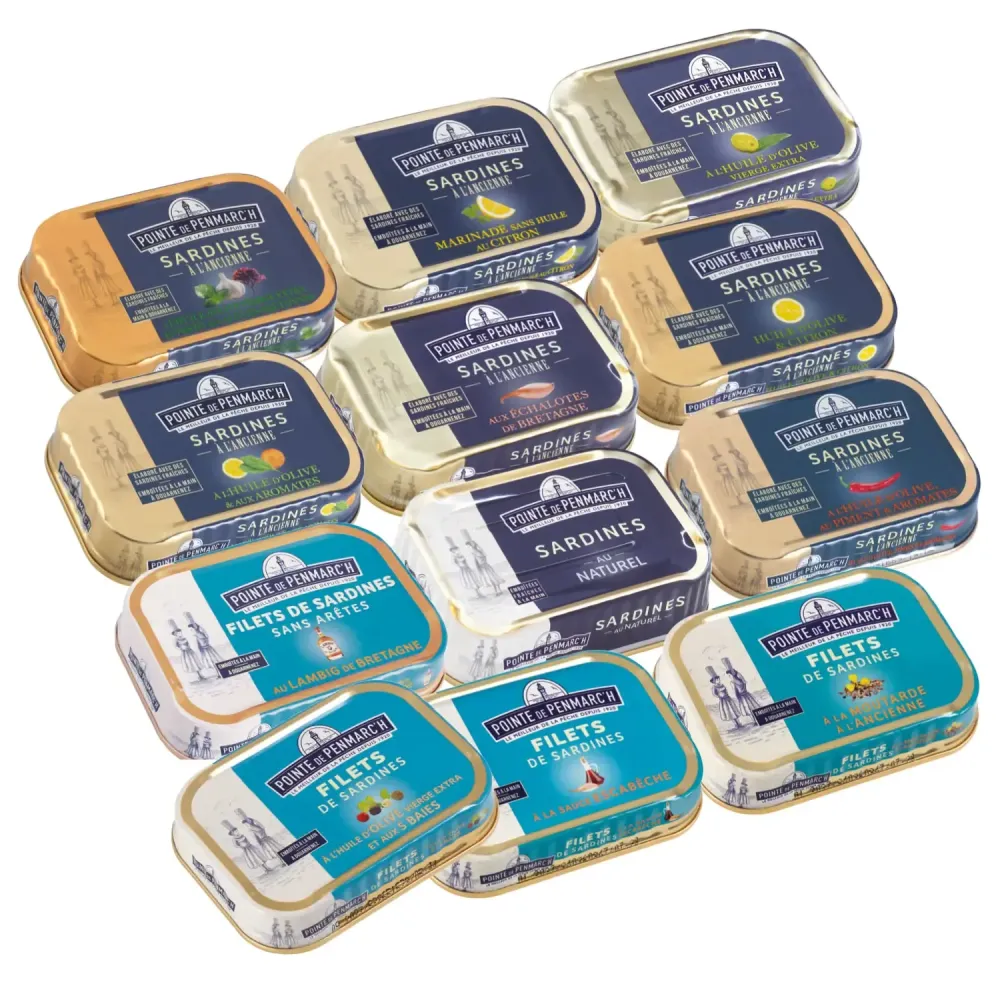 Assortiment 12 boîtes sardines et filets - Coffret 100 % sardines bretonnes
