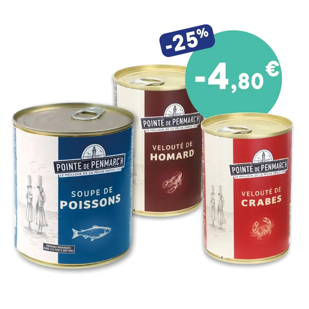 Trio de soupes et veloutés bretons - Soupe de poissons, velouté de crabe et homard