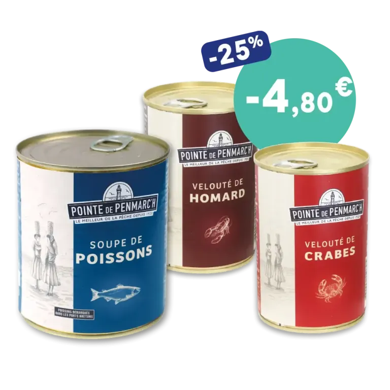 Trio de soupes et veloutés en boîte de conserve - Soupe de poissons, homard et crabe | Pointe de Penmarc'h