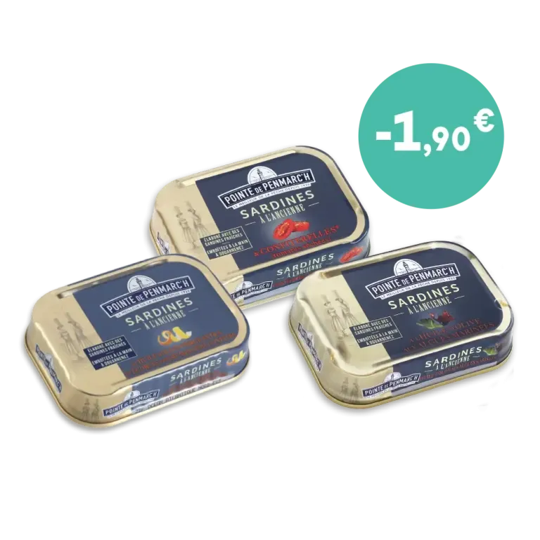 Trio de sardines à l'ancienne en boîte de conserve - Tomates, algues et agrumes | Pointe de Penmarc'h