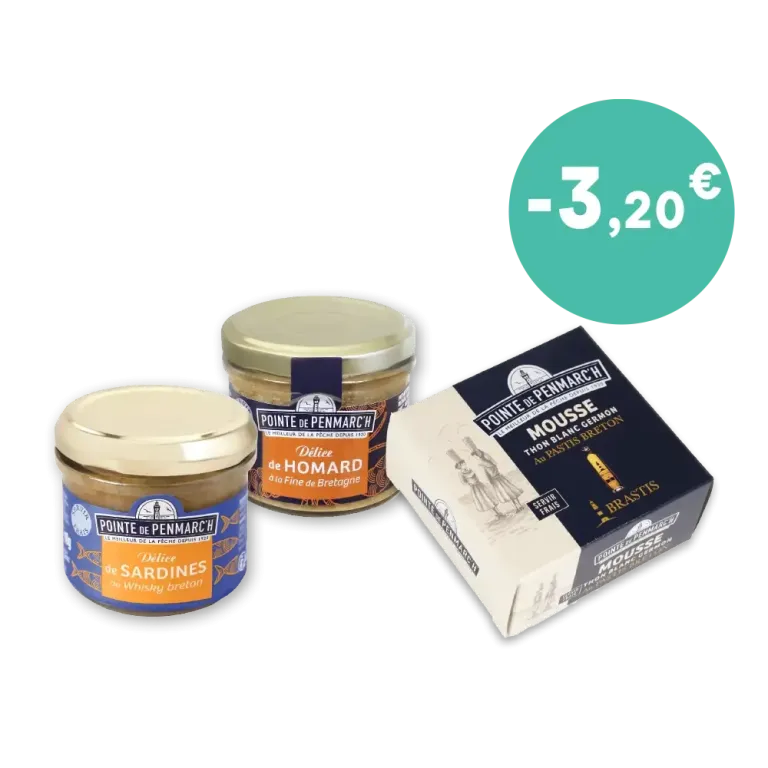 Trio de mousses et délice - Tartinables bretons homard, sardines et thon | Pointe de Penmarc'h