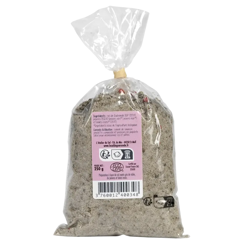 Sel de Guérande IGP aux poivres et baies roses - Raffiné et naturel