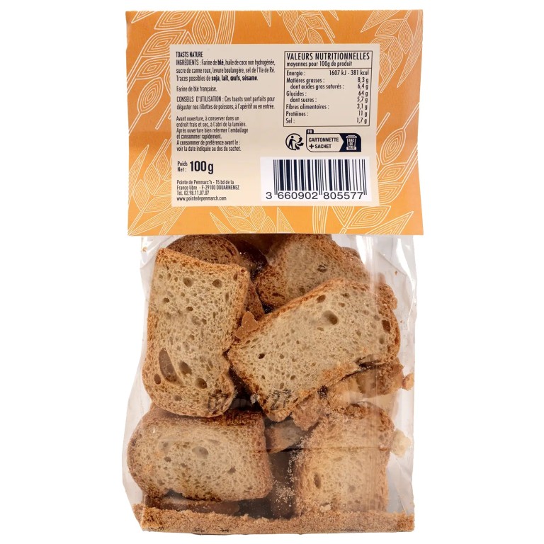 Toasts nature artisanaux - Sachet 100 g croustillant | Pointe de Penmarc'h
