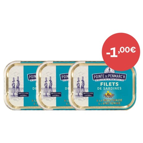 Filets de sardines à la moutarde à l'ancienne  - le lot de 3 boîtes de 100 g