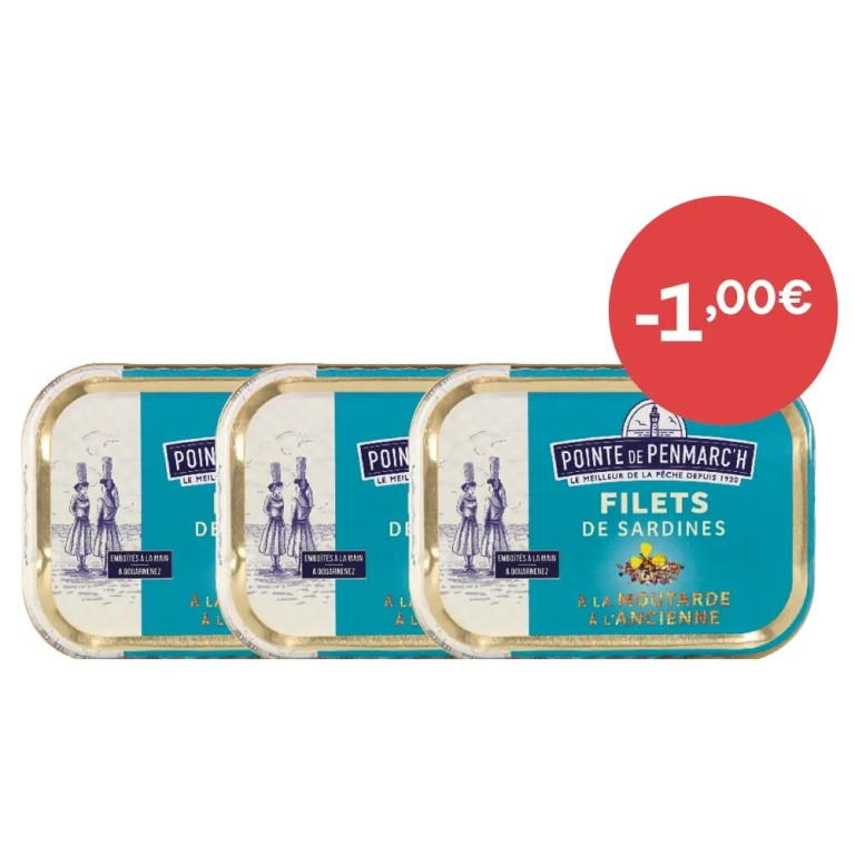 Filets de sardines à la moutarde à l'ancienne  - le lot de 3 boîtes de 100 g