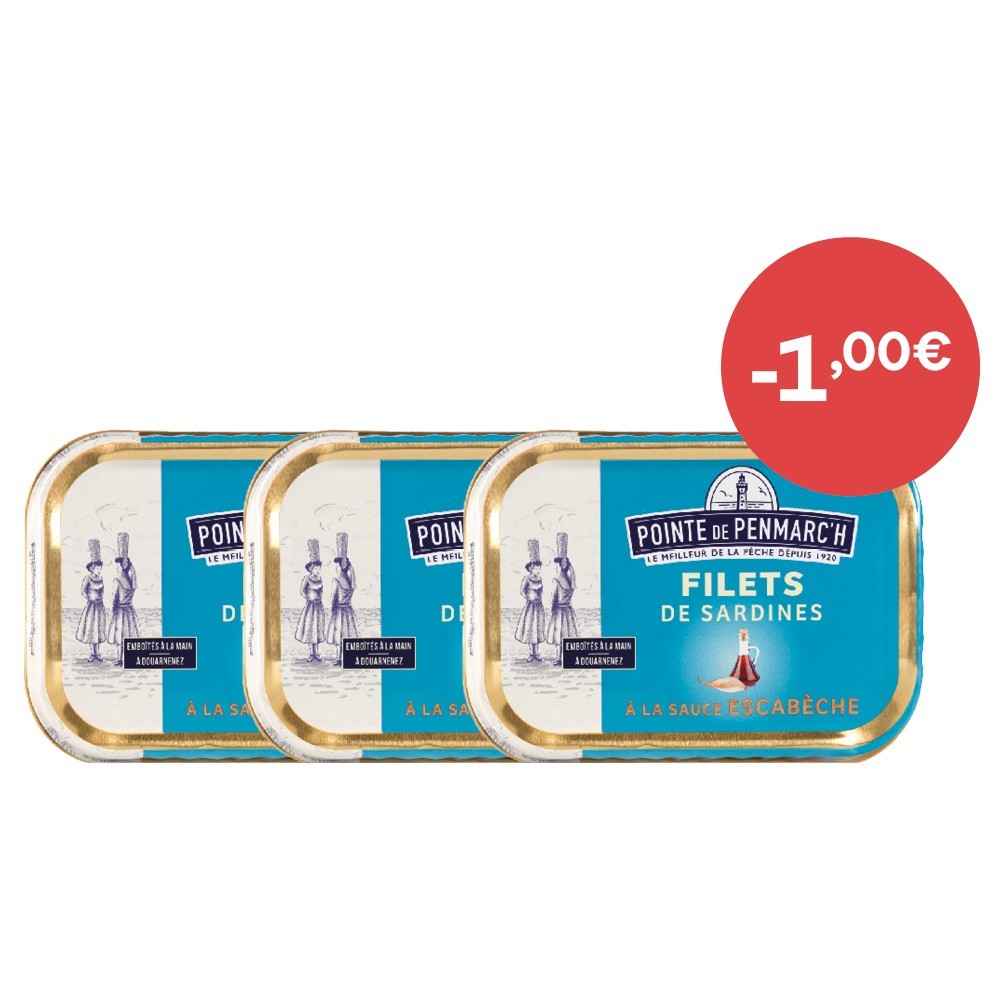 Filets de sardines à la sauce escabèche et aux échalotes de Bretagne - le lot de 3 boîtes de 100 g