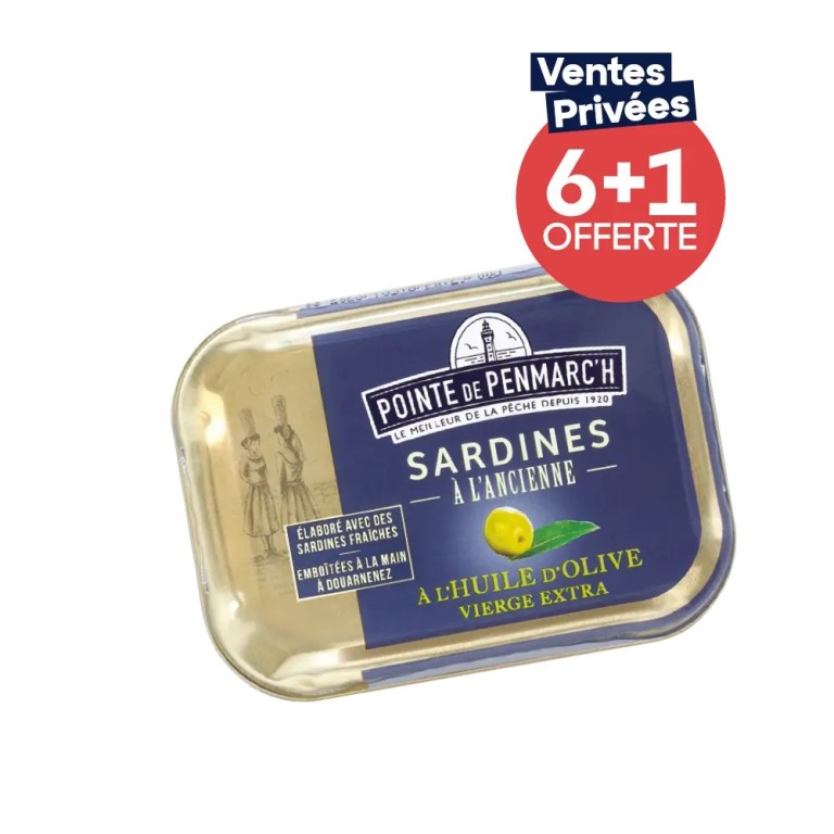 Sardines à l’ancienne huile d’olive - Lot de 7 dont 1 offerte | Pointe de Penmarc'h