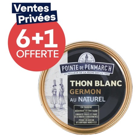 Thon blanc germon au naturel dont une boîte offerte- le lot de 7 boîtes de 132 g