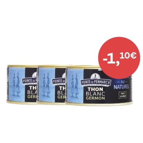 Thon blanc germon au naturel à teneur réduite en sel - le lot de 3 boîtes de 132 g