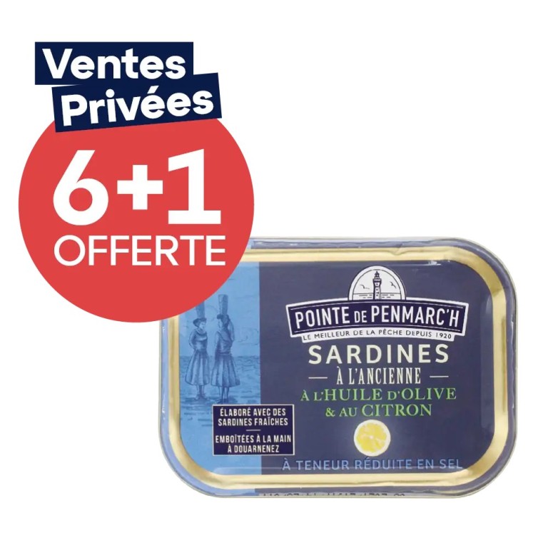 Sardines à l'huile d'olive et au citron à teneur réduite en sel dont une boîte offerte - le lot de 7 boîtes de 115 g