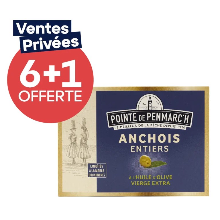 Anchois entiers à l'huile d'olive dont une boîte offerte - le lot de 7 boîtes de 115 g
