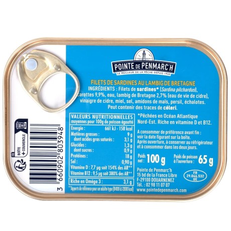 Filets de sardines au lambig de Bretagne - le lot de 7 boîtes de 100 g