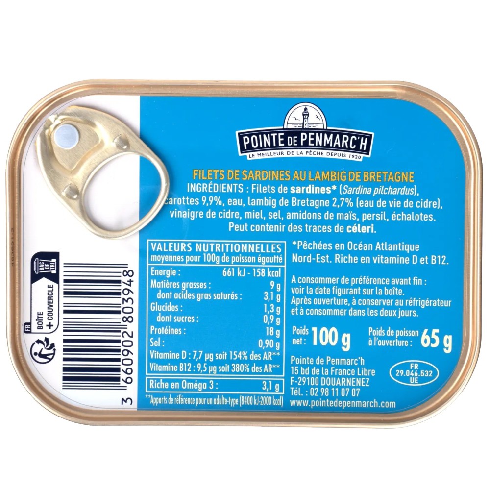 Filets de sardines au lambig de Bretagne - le lot de 7 boîtes de 100 g