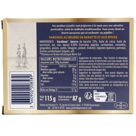 Sardines à l'ancienne à poêler au beurre de baratte et aux épices an oriant - le lot de 3 boîtes de 115 g