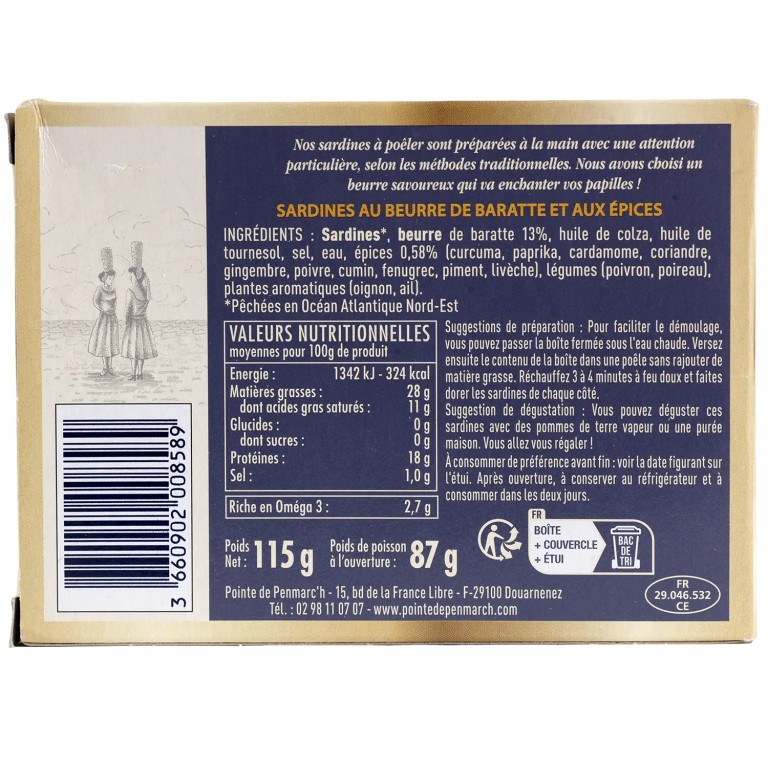 Sardines à l'ancienne à poêler au beurre de baratte et aux épices an oriant - le lot de 3 boîtes de 115 g
