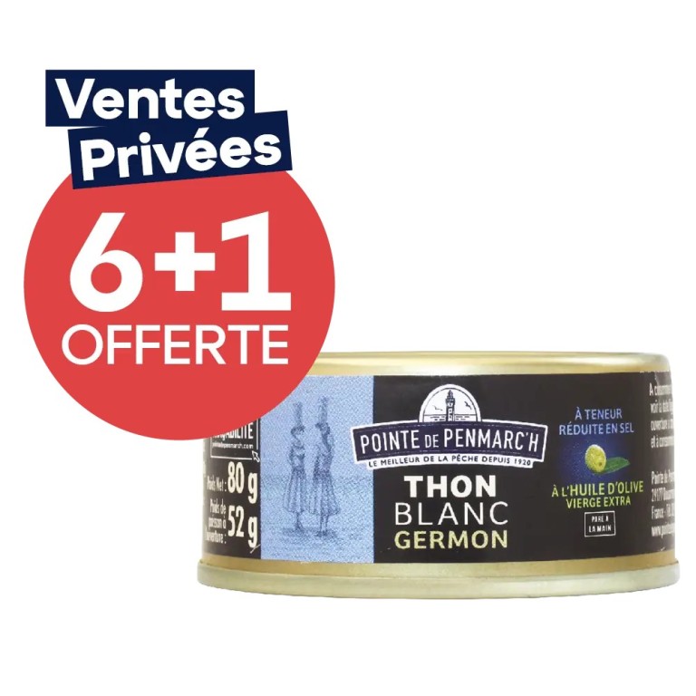 Thon blanc germon à l'huile d'olive à teneur réduite en sel - le lot de 7 boîtes de 80 g