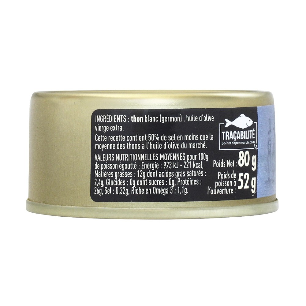 Thon blanc germon à l'huile d'olive à teneur réduite en sel - le lot de 7 boîtes de 80 g