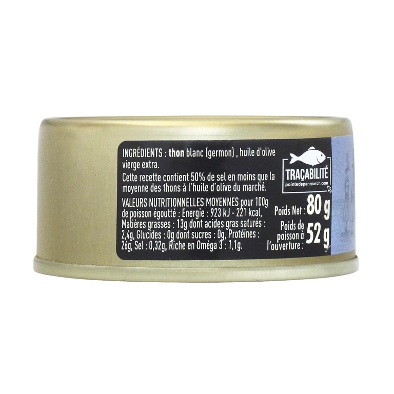Thon blanc germon à l'huile d'olive à teneur réduite en sel - le lot de 7 boîtes de 80 g