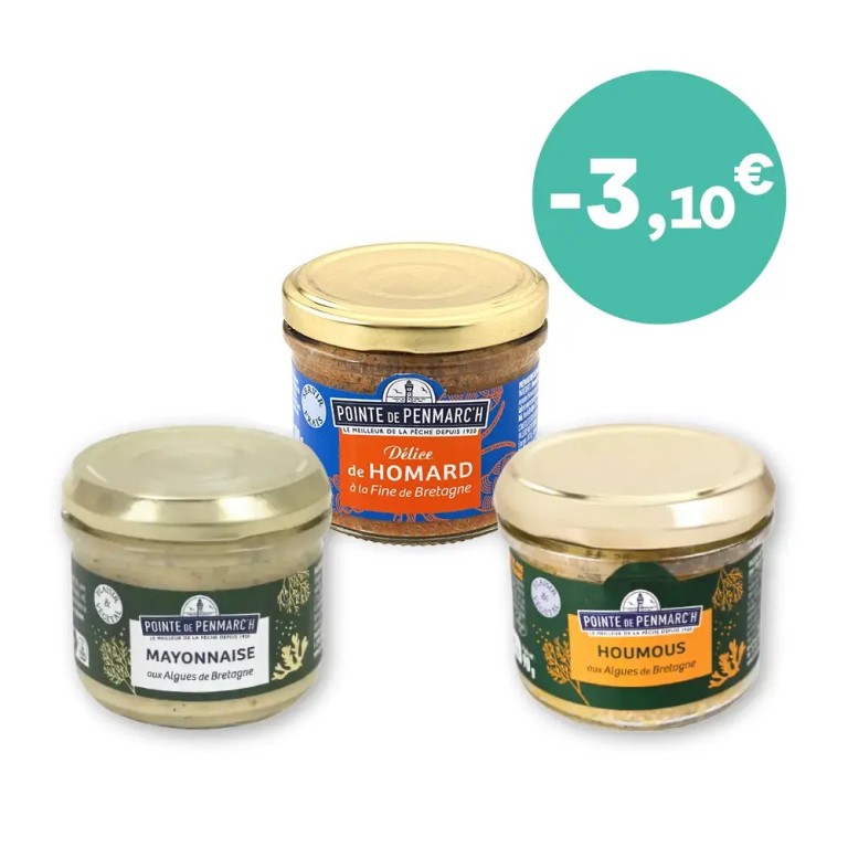 Trio de tartinables - Tarama, houmous et mayonnaise aux algues en verrine | Pointe de Penmarc'h