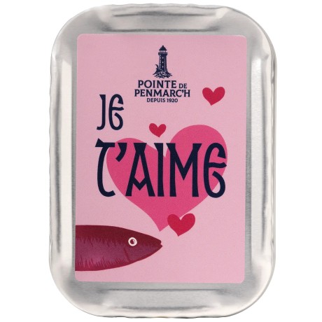 Sardines à l'huile d'olive de collection en boîte de conserve, décor je t'aime | Pointe de Penmarc'h