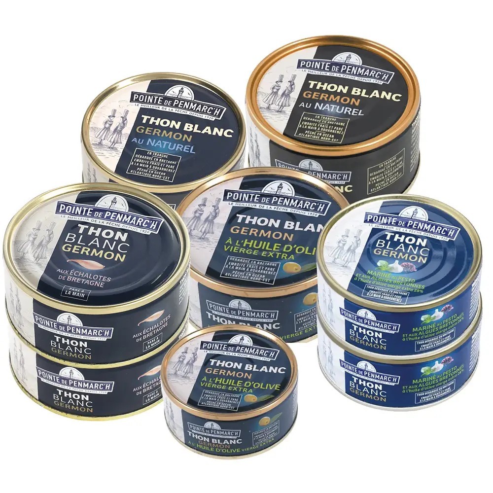 Assortiment de thon blanc germon en boîte de conserve - 9 boîtes, 5 recettes variées | Pointe de Penmarc'h