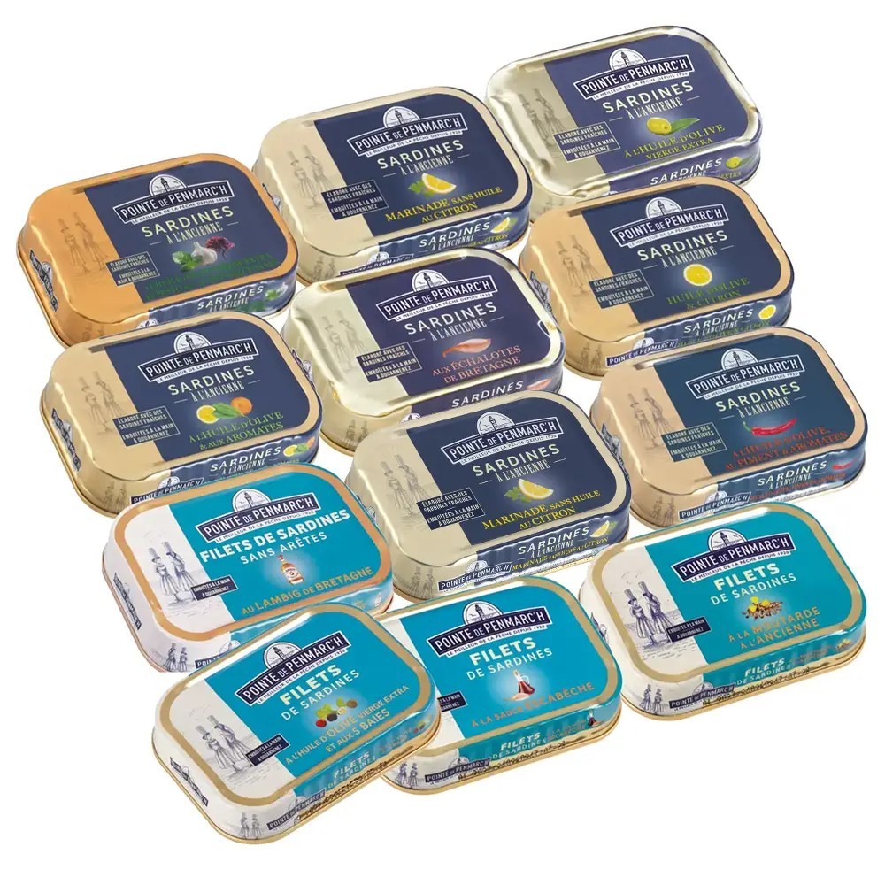Assortiment 12 boîtes de sardines et filets en boîtes de conserve | Pointe de Penmarc'h