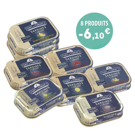 Sardines et compagnie - Assortiment de 8 sardines à l'ancienne en boîte de conserve | Pointe de Penmarc'h