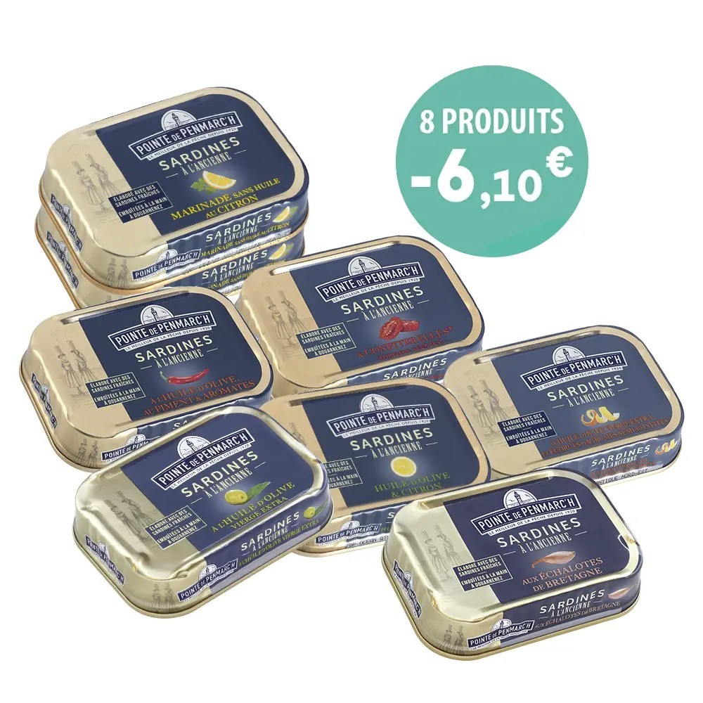 Sardines et compagnie - Assortiment de 8 sardines à l'ancienne en boîte de conserve | Pointe de Penmarc'h