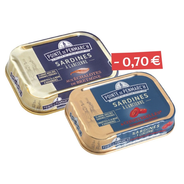 Duo de sardines à l’ancienne aux échalotes de Bretagne et sardines aux confiterelles