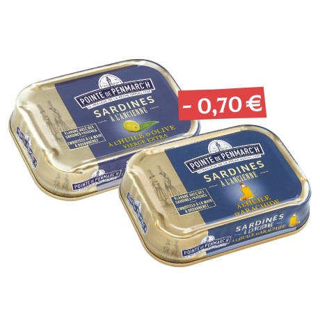 Duo de sardines à l’ancienne à l’huile d’olive et sardines à l’huile d’arachide