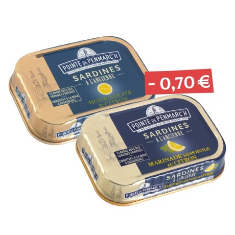 Duo de sardines à l’ancienne à l’huile d’olive et au citron et sardines marinade sans huile au citron