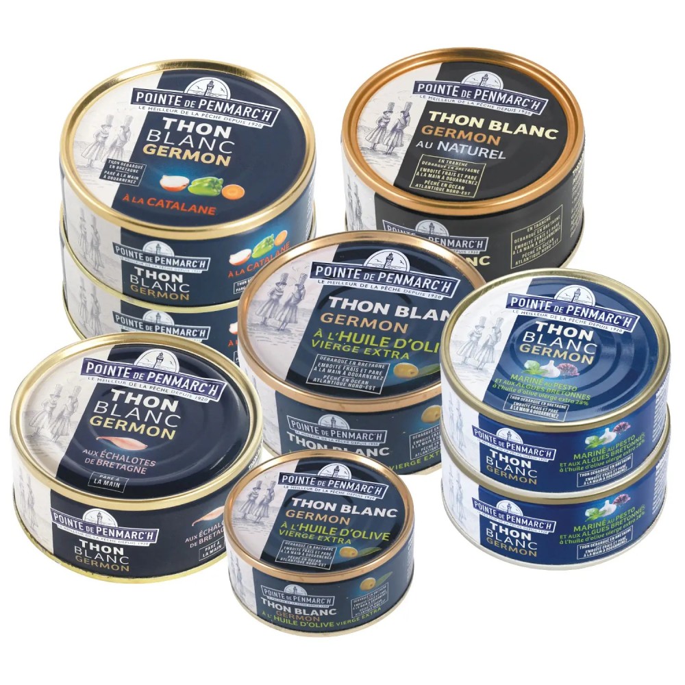 Assortiment de thon blanc germon en boîte de conserve - 9 boîtes, 5 recettes variées | Pointe de Penmarc'h