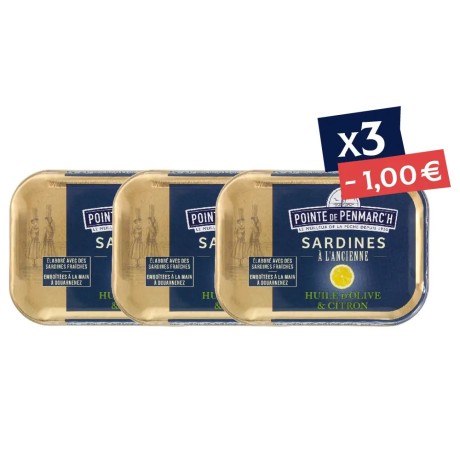 Sardines à l’ancienne citron en boîte de conserve - Lot de 3 - Offre spéciale | Pointe de Penmarc'h