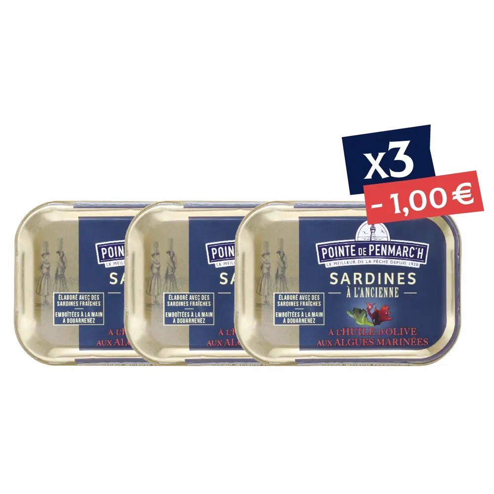 Sardines à l’ancienne aux algues en boîte de conserve - Lot de 3 - Offre spéciale | Pointe de Penmarc'h
