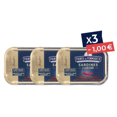 Sardines à l’ancienne piment et aromates en boîte de conserve - Lot de 3 - Offre spéciale | Pointe de Penmarc'h