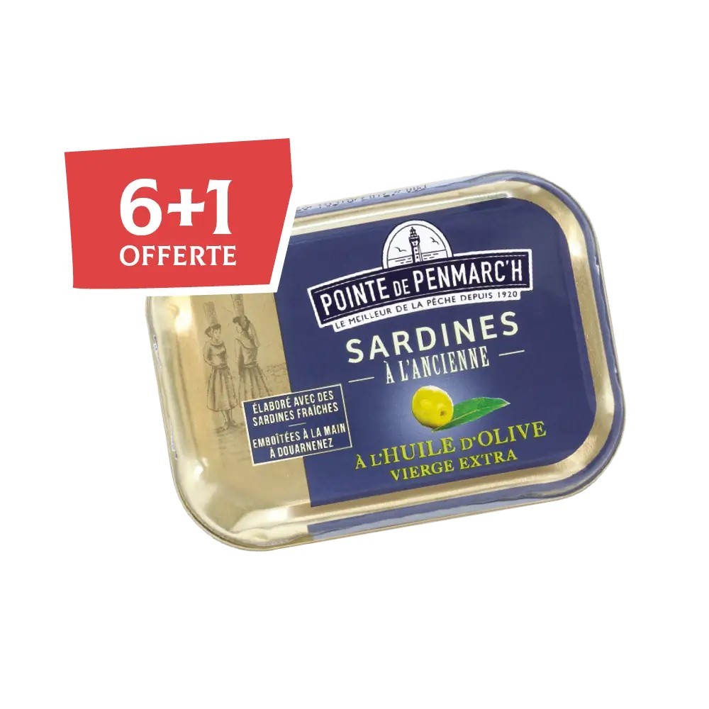 Sardines à l’ancienne huile d’olive en boîte de conserve - Lot de 7 dont 1 offerte | Pointe de Penmarc'h