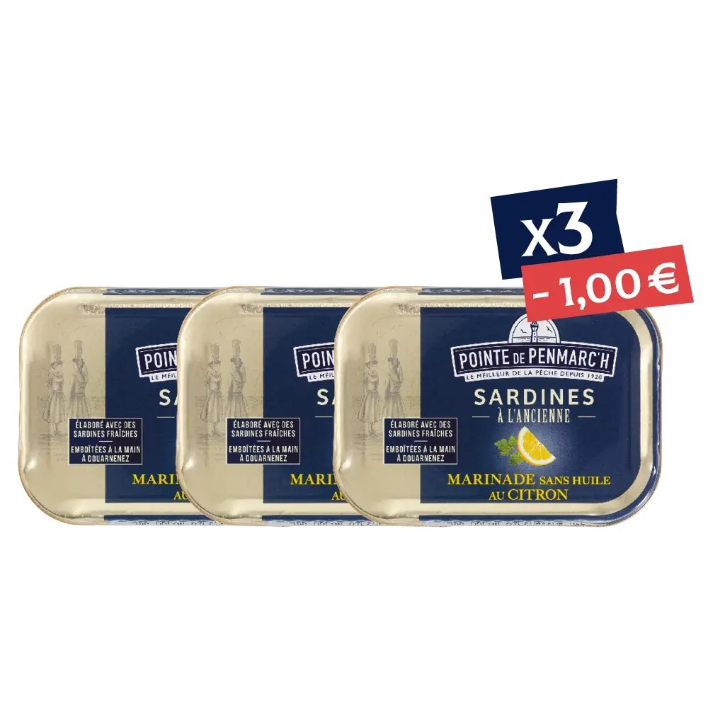 Sardines sans huile citron en boîte de conserve - Lot de 3 - Promo | Pointe de Penmarc'h