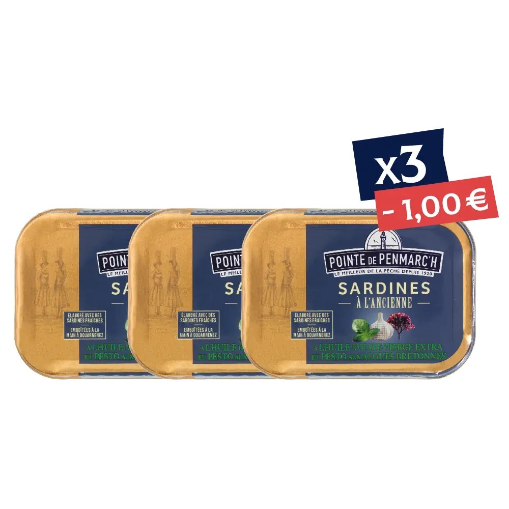 Sardines à l’ancienne pesto et algues en boîte de conserve - Lot de 3 - Offre spéciale | Pointe de Penmarc'h