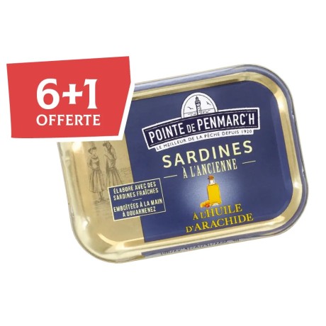 Sardines à l’ancienne huile d’arachide en boîte de conserve - Lot de 7 dont 1 offerte | Pointe de Penmarc'h