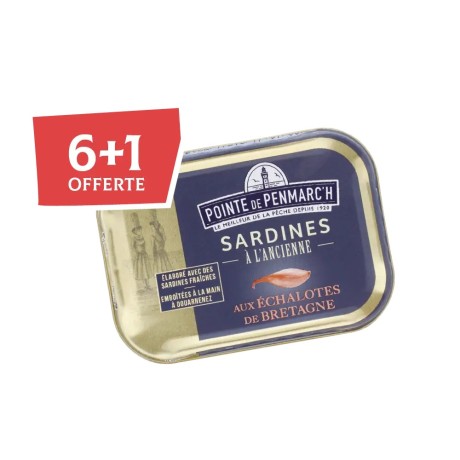 Sardines à l’ancienne échalotes Bretagne en boîte de conserve - Lot de 7 dont 1 offerte | Pointe de Penmarc'h