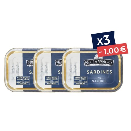 Sardines au naturel - le lot de 3 boîtes de 135 g