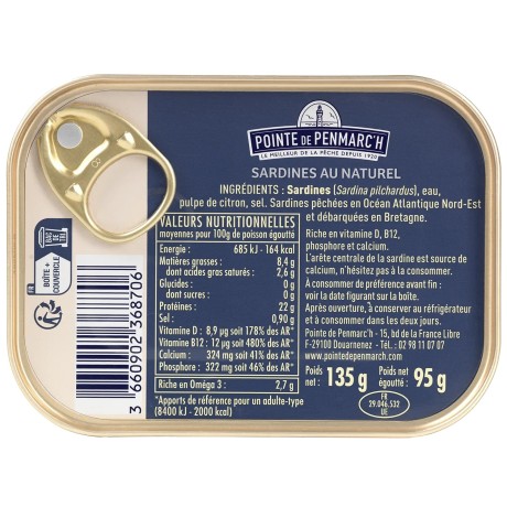 Sardines au naturel - le lot de 3 boîtes de 135 g