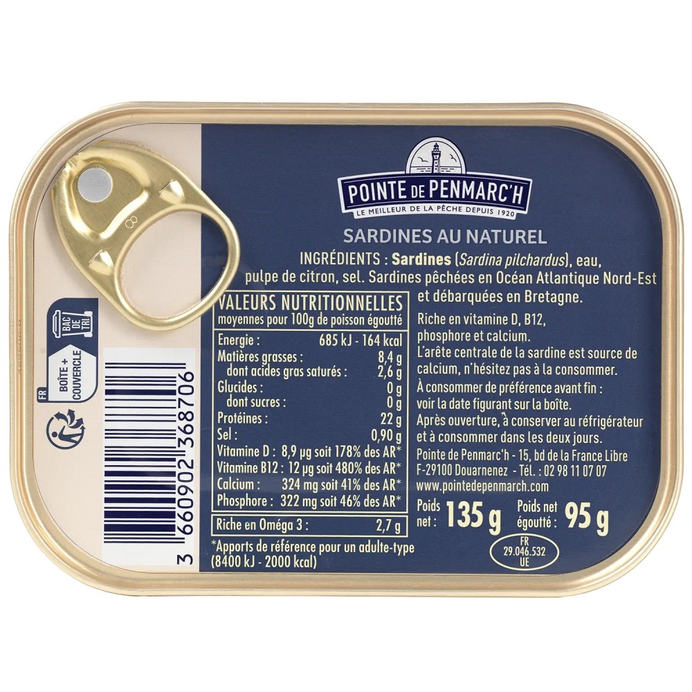 Sardines au naturel - le lot de 3 boîtes de 135 g