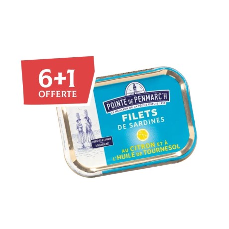 Filets de sardines citron en boîte de conserve - Lot de 7 dont 1 offerte | Pointe de Penmarc'h