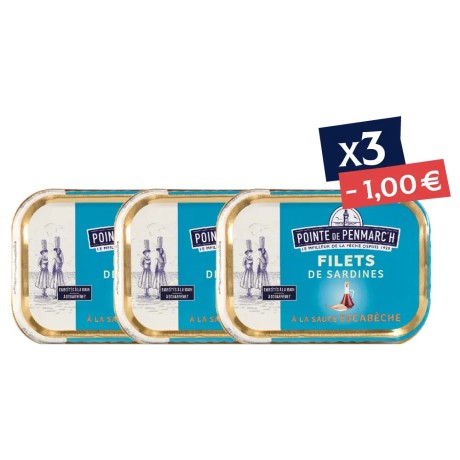 Filets de sardines à la sauce escabèche et aux échalotes de Bretagne - le lot de 3 boîtes de 100 g